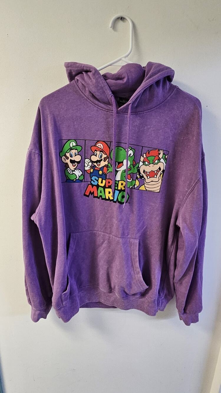 Super Mario Hoodie Purple Mineral Wash Double-Sided Mens Nintendo Size Medium